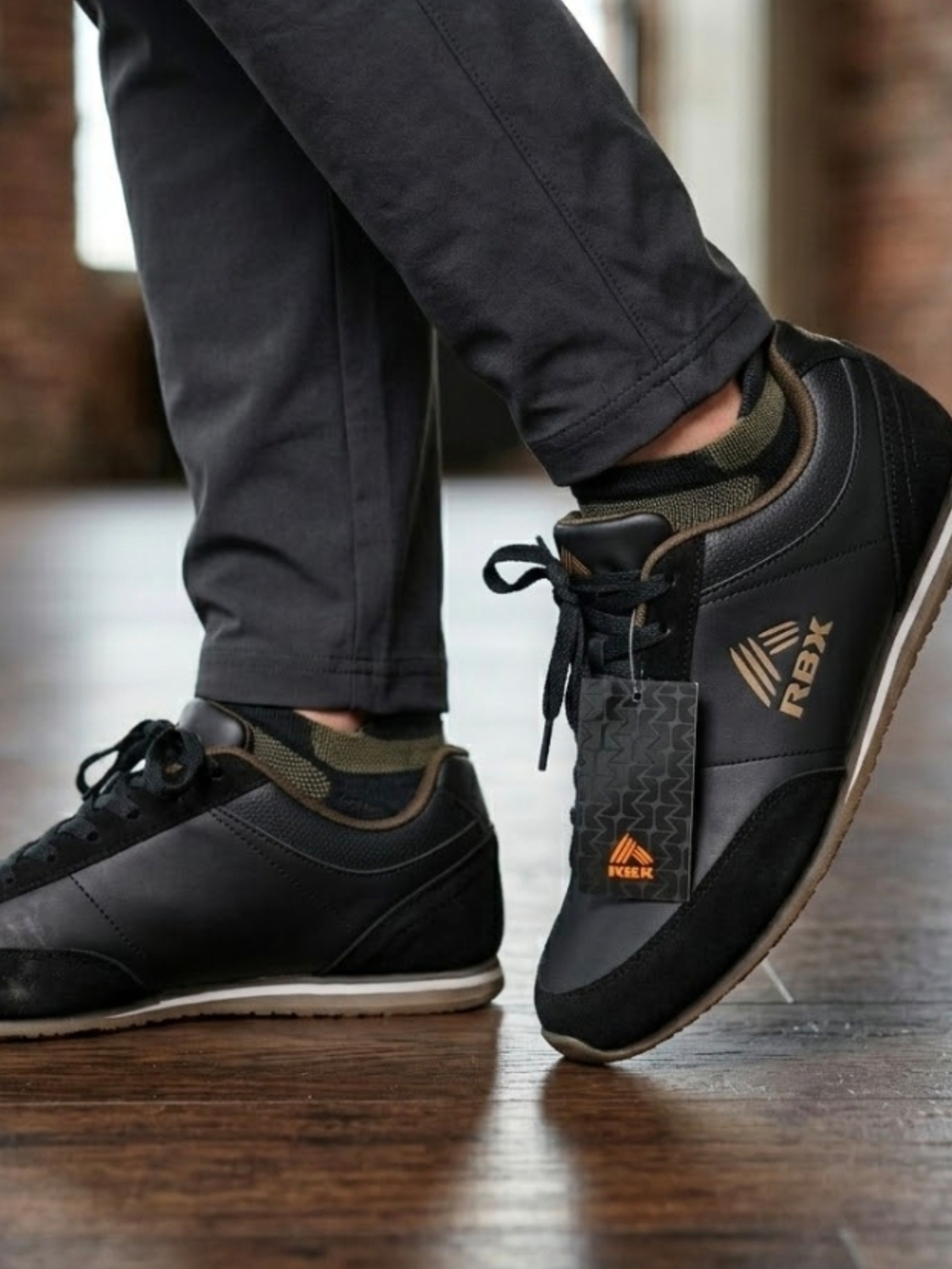 RBX Men's Black Gold Lace Up Athletic Sneakers